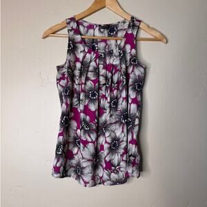 Ann Taylor Petite Purple Black Floral Sheer Sleeveless Blouse